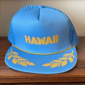 Vintage snap-back baby blue Hawaii mesh baseball cap hat 1980s